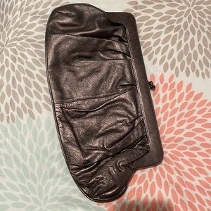 Express 100% leather gunmetal clutch large